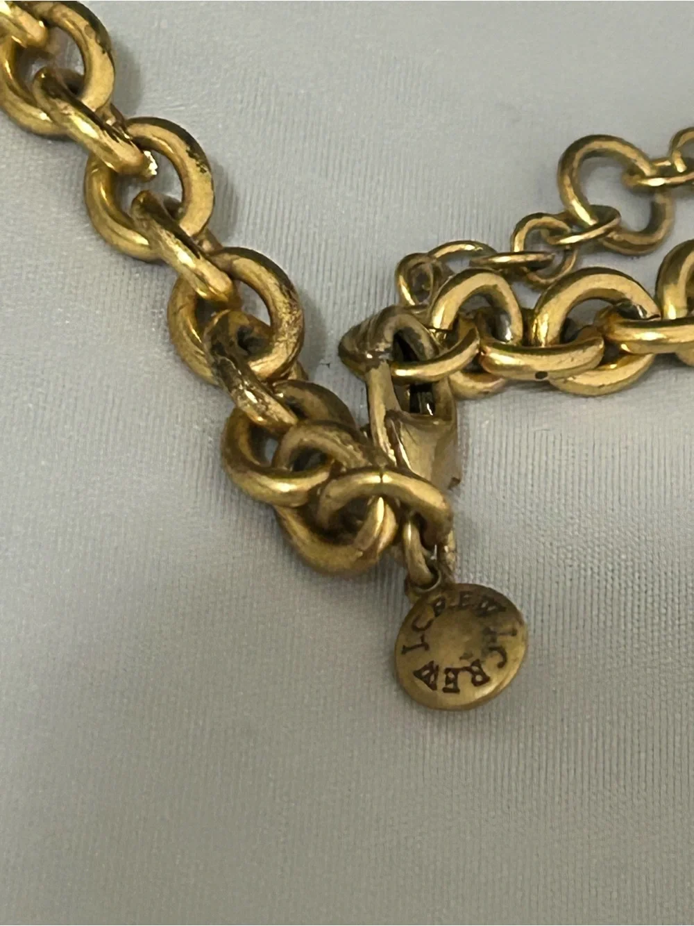 J. Crew Gold Chain Statement Necklace with Gray, Peach and Cream Accents
